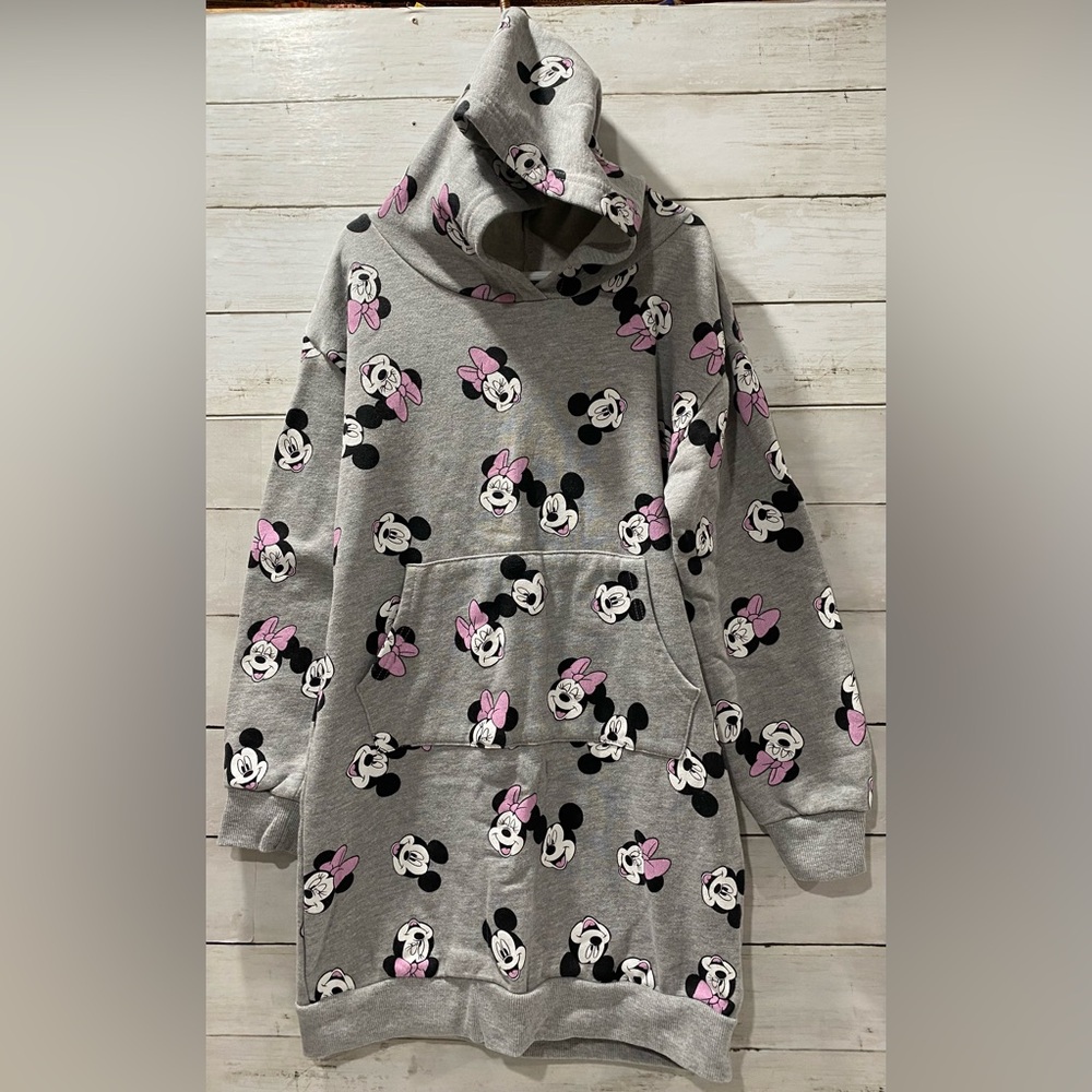 Minnie Mouse Mickey Mouse Disney Gray Long Hoodie YOUTH Size 10 Pocket